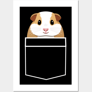 Cute Small Guinea Pig in White Outline Pocket Posters and Art